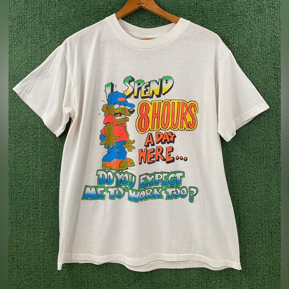 VTG 80’s Cartoon Funny 8 Hour Work Day Single Stitch T-Shirt Men’s SZ Medium